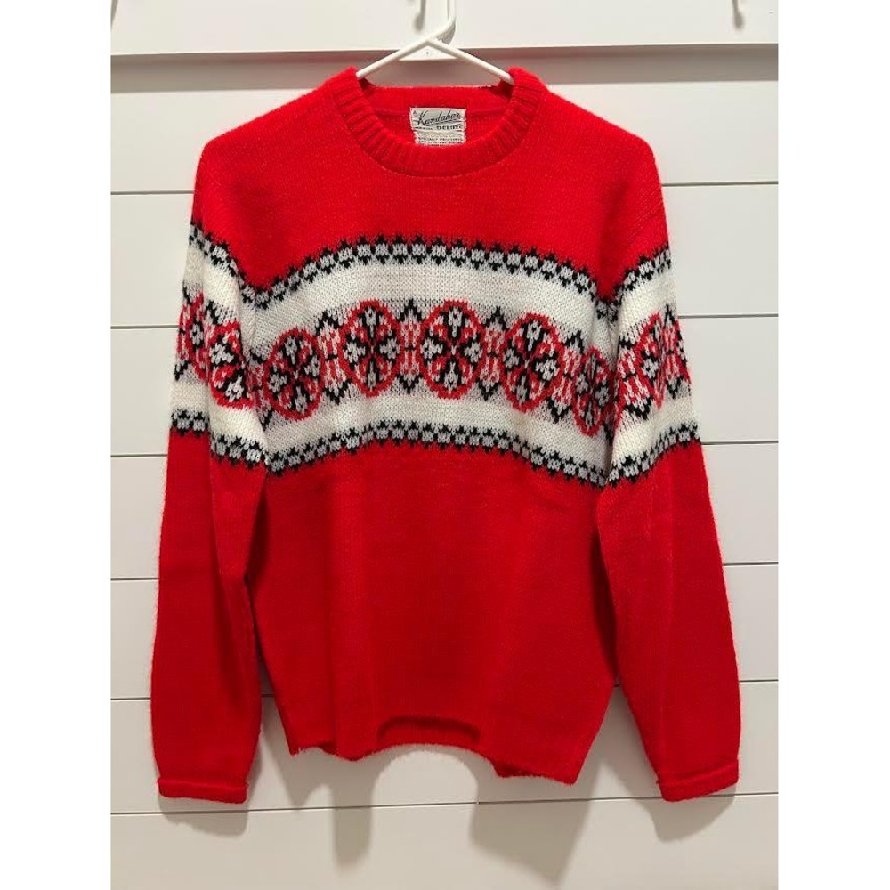 Vintage Kandahar Deluxe Red Nordic Snowflake Fair Isle Acrylic Sweater Mens M